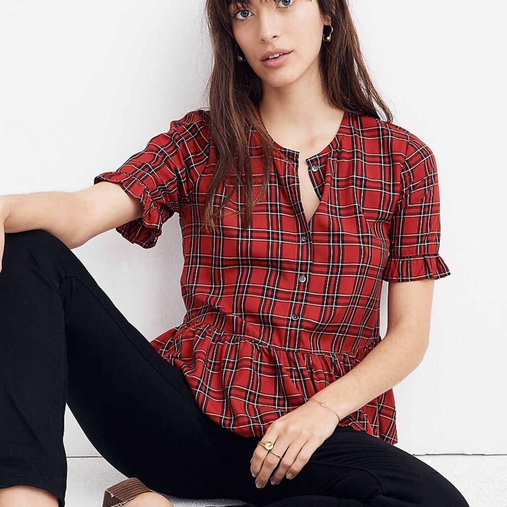 Madewell Studio Ruffle-Hem Top in Clanton Plaid